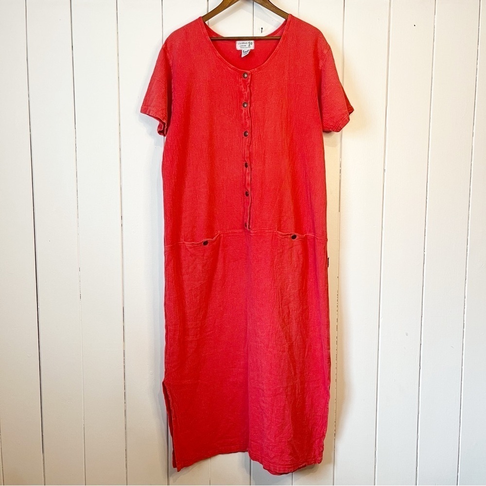 Vintage EzzE Wear Carribean Cotton Resort Collection Coral Maxi Dress.